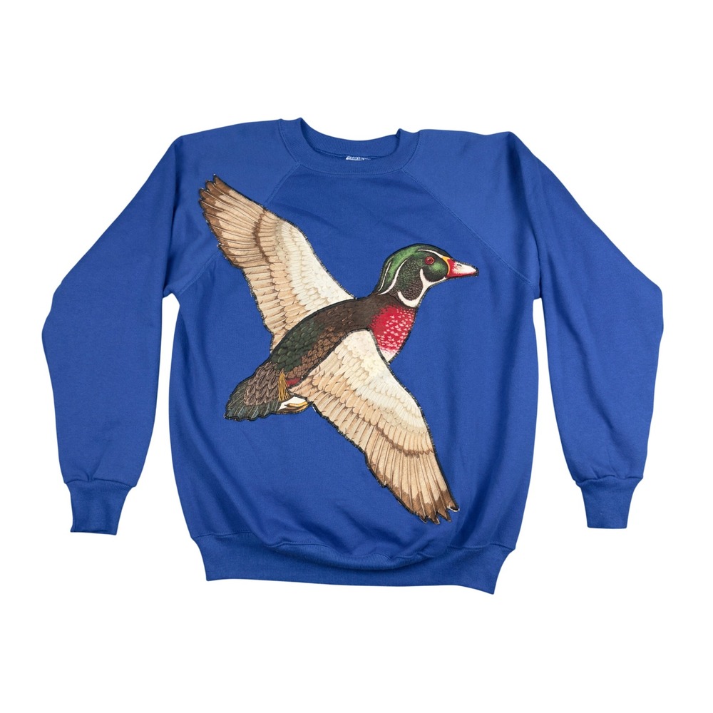 Vtg 90s Mallard Wood Duck Appliqué Sweatshirt Women's XL Royal Blue USA Made